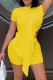 Yellow Fashion Casual Solid Patchwork Asymmetrical O Neck Short Sleeve Two Pieces