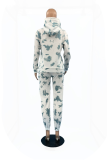 White Casual Print Patchwork Hooded Collar Long Sleeve Two Pieces