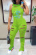 Green Street Print Hollowed Out Patchwork O Neck Regular Jumpsuits