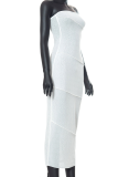 White Sexy Solid Patchwork Strapless Pencil Skirt Dresses