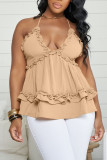 Red Celebrities Solid Patchwork Spaghetti Strap Tops