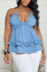 Blue Celebrities Solid Patchwork Spaghetti Strap Tops