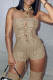 Khaki Sexy Solid Bandage Hollowed Out Patchwork Strapless Regular Rompers