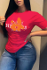Red Fashion Street Print Patchwork Letter O Neck T-Shirts
