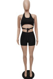 Red Sexy Casual Solid Bandage Backless Halter Sleeveless Two Pieces
