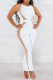White Sexy Solid Split Joint O Neck Skinny Jumpsuits