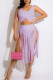 Purple Sexy Solid Tassel Patchwork U Neck Sleeveless Two Pieces