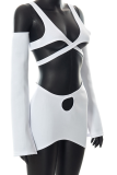 White Sexy Solid Hollowed Out V Neck Long Sleeve Two Pieces