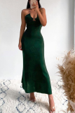 Dark Green Sexy Solid Patchwork Halter Trumpet Mermaid Dresses