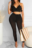 White Sexy Solid Bandage Hollowed Out Patchwork Halter Sleeveless Two Pieces