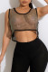 Black Silver Sexy Solid Hollowed Out Patchwork O Neck Tops