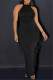 Black Fashion Casual Solid Tassel O Neck Sleeveless Two Pieces
