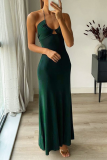 Dark Green Sexy Solid Patchwork Halter Trumpet Mermaid Dresses