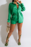 Green Fashion Solid Patchwork Turndown Collar Long Sleeve Two Pieces
