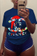 Navy Blue Fashion Street Print Patchwork O Neck T-Shirts