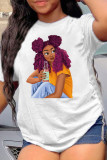 Blue Fashion Casual Print Basic O Neck T-Shirts