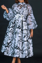 Black Fashion Casual Print Split Joint Mandarin Collar A Line Dresses