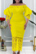 Yellow Fashion Casual Solid Patchwork Off the Shoulder Long Dress Dresses