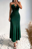 Dark Green Sexy Solid Patchwork Halter Trumpet Mermaid Dresses