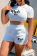 White Fashion Casual Letter Print Bandage Backless O Neck Short Sleeve Two Pieces