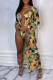 Yellow Fashion Sexy Print Hollowed Out Cardigan Swimwears