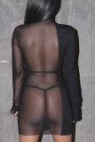 Black Sexy Solid Patchwork Half A Turtleneck Pencil Skirt Dresses