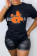 Black Fashion Street Print Patchwork Letter O Neck T-Shirts