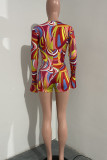 Colour Sexy Print Bandage Patchwork V Neck Regular Rompers