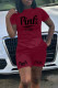 Burgundy Casual Print Patchwork O Neck Short Sleeve Two Pieces