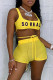 Yellow Sexy Print Hollowed Out Patchwork U Neck Sleeveless Two Pieces