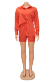 Green Fashion Solid Patchwork Turndown Collar Long Sleeve Two Pieces