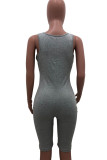 Grey Fashion Sexy Patchwork Hole Burn-out Hollow Solid Sleeveless O Neck Jumpsuits