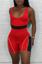 Red Fashion Casual Sportswear Solid Split Joint Backless U Neck Skinny Romper