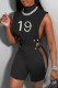 Black Sexy Print Hollowed Out Turtleneck Sleeveless Two Pieces