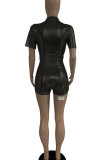 Apricot Sexy Solid Bandage Patchwork Turndown Collar Short Sleeve Two Pieces