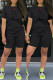 Black Fashion Casual Print Basic O Neck Short Sleeve Two Pieces