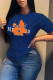 Navy Blue Fashion Street Print Patchwork Letter O Neck T-Shirts