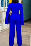 Royal Blue Fashion Casual Solid Split Joint Beading Square Collar Regular Jumpsuits