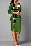 Red Casual Elegant Print Patchwork Slit Asymmetrical Collar One Step Skirt Dresses