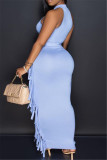 Pink Fashion Casual Solid Tassel O Neck Sleeveless Two Pieces