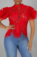 Red Fashion Sexy Solid Hollowed Out Patchwork Buckle Asymmetrical T-Shirts