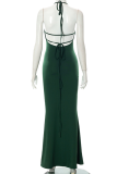 Dark Green Sexy Solid Patchwork Halter Trumpet Mermaid Dresses