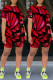 Red Fashion Casual Print Basic O Neck Short Sleeve Two Pieces