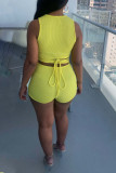 Yellow Sexy Solid Bandage Patchwork O Neck Sleeveless Two Pieces