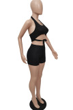 Red Sexy Casual Solid Bandage Backless Halter Sleeveless Two Pieces