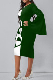 Red Casual Elegant Print Patchwork O Neck One Step Skirt Dresses