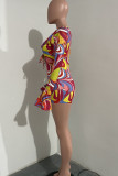 Colour Sexy Print Bandage Patchwork V Neck Regular Rompers