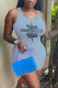 Light Blue Sexy Casual Letter Print Basic U Neck Vest Dress