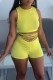 Yellow Sexy Solid Bandage Patchwork O Neck Sleeveless Two Pieces
