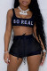 Black Sexy Print Hollowed Out Patchwork U Neck Sleeveless Two Pieces
